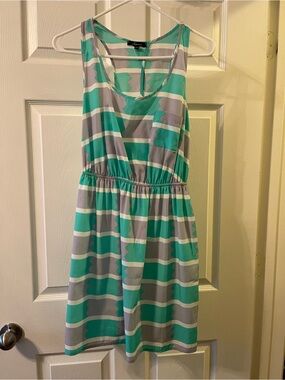 Womens Sleeveless Striped Mint and Gray Dress